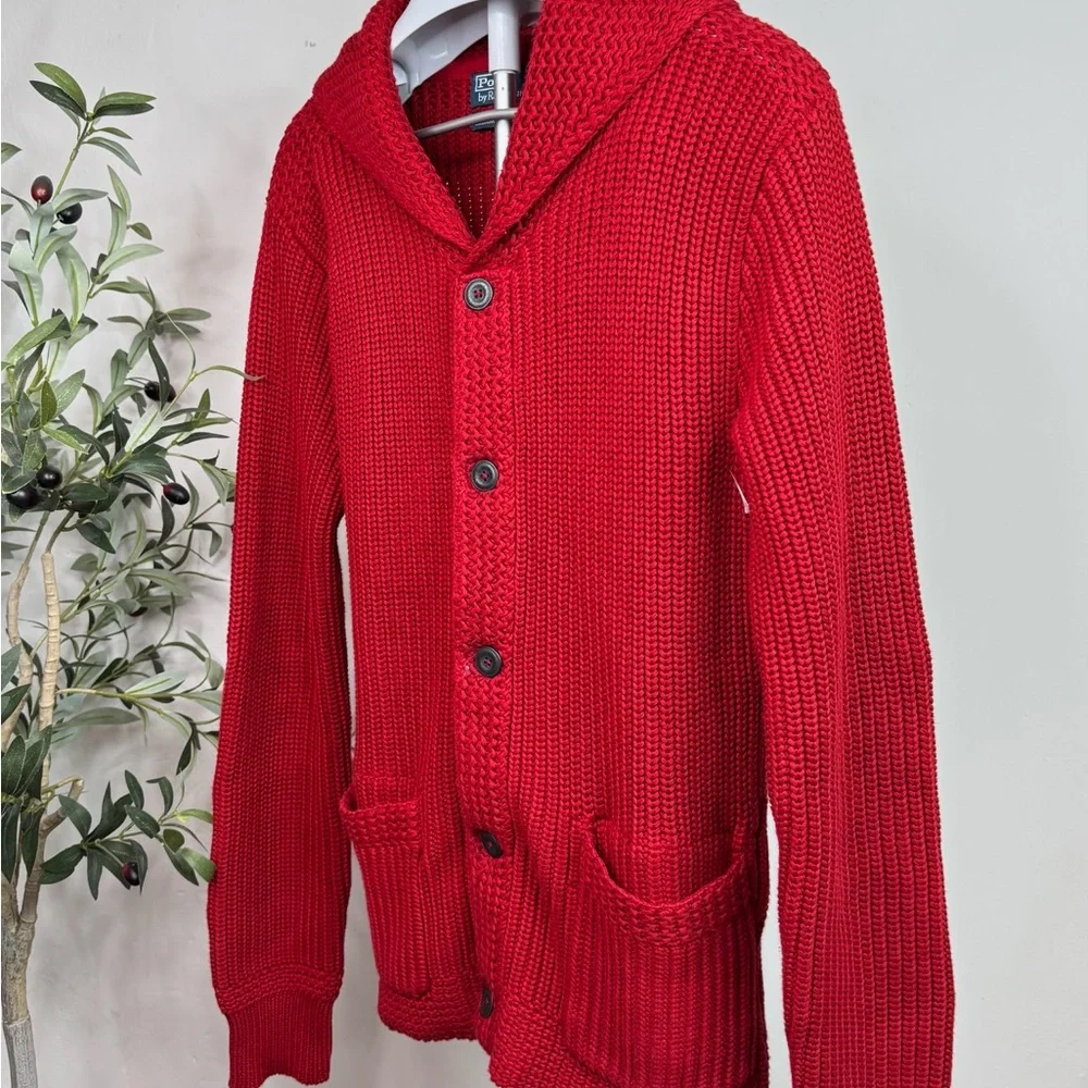 Polo Ralph Lauren Vibrant Red Cotton Cardigan Sweater sz Medium - Picture 2 of 7